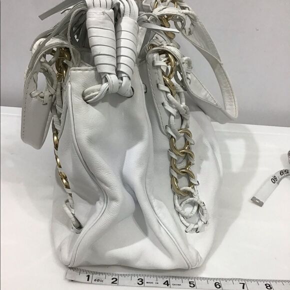 Michael Kors White Oversized Leather Tote Fringe Tassels Bag - Picture 5 of 11